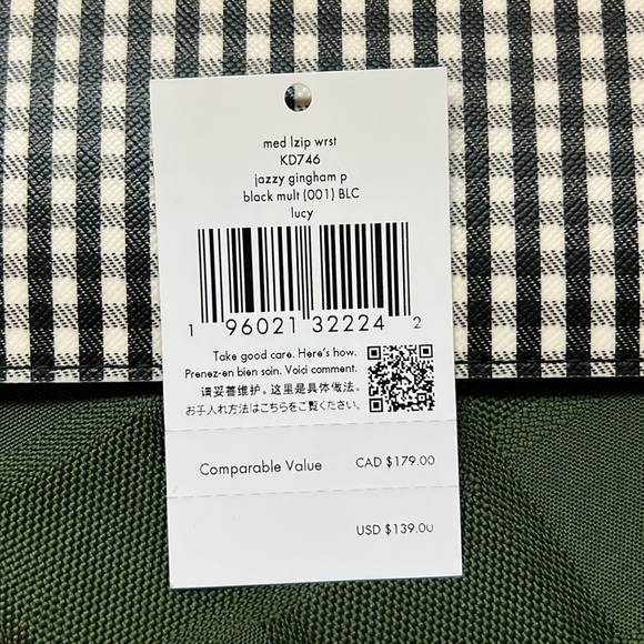 NWT Kate Spade Lucy Jazzy Gingham Printed Medium L-Zip Wristlet - Picture 7 of 9